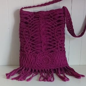 Sass & Bide Woven W Fringe Fabric Magenta Bag.